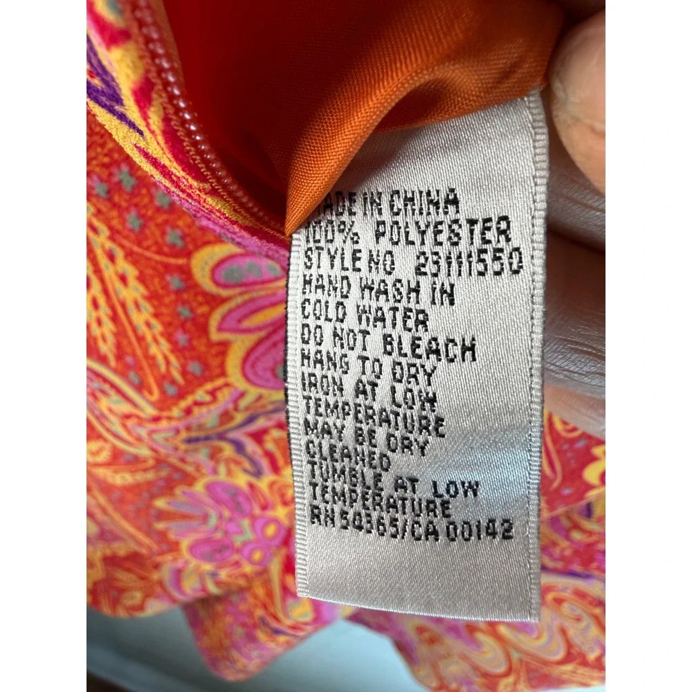 Vibrant Bianca Nygard Orange Pink Paisley Medallion V-Neck Sheath Dress Sz 8 - Picture 6 of 7